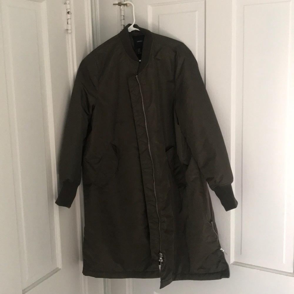 Army green knee length parka